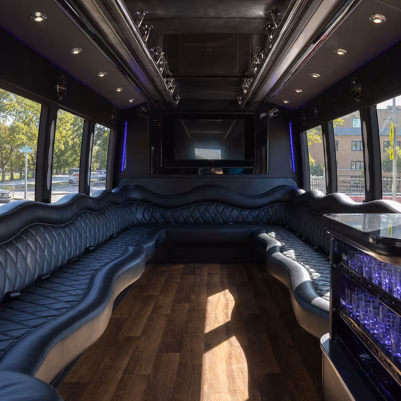 Passenger watching the St. Petersburg scenery during a regional party bus road trip