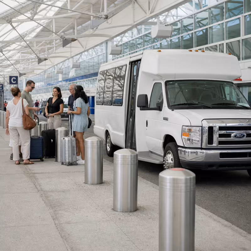 Black Mercedes Sprinter van staged for an St. Petersburg Airport Transportation group