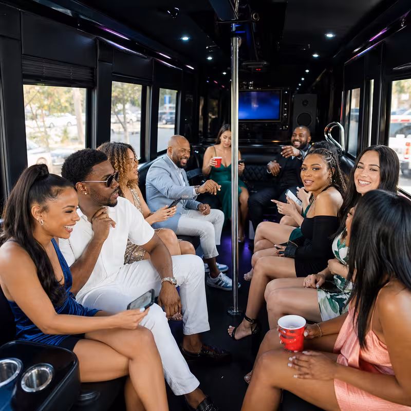 Black Mercedes Sprinter van staged for an St. Petersburg Birthday Transportation group