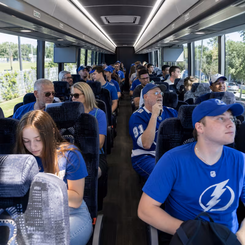 Passenger seating aboard a St. Petersburg party bus rental