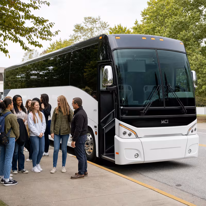 Black Mercedes Sprinter van staged for an St. Petersburg School Transportation group