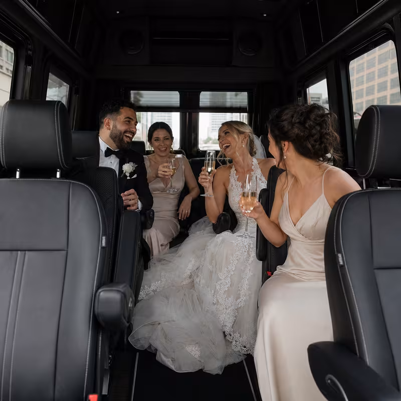 Black Mercedes Sprinter van staged for an St. Petersburg Wedding Transportation group