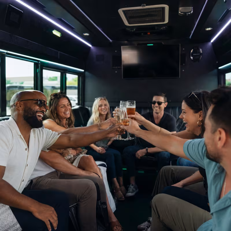 Black Mercedes Sprinter van staged for an St. Petersburg Winery & Brewery Tour Transportation group